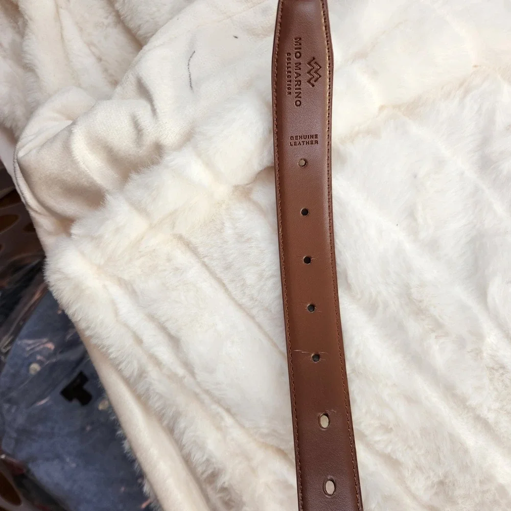 Mio Marino Mens Brown Genuine Leather Belt Size 50 Gunmetal Buckle Dress Belt